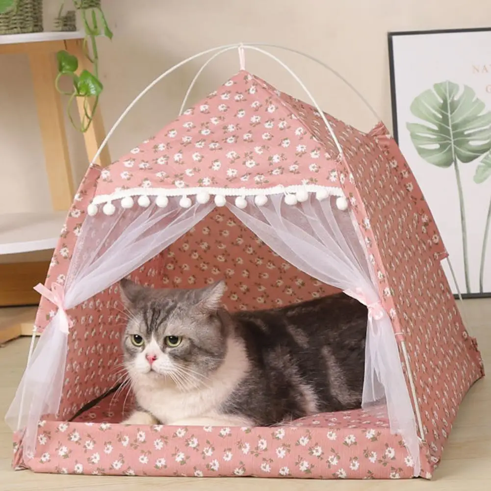 Cat Sleeping Nest Semi-Enclosed Cat Tent House Breathable Pet Hut Shelter With Screen Door For Summer Pet Bed Supplies