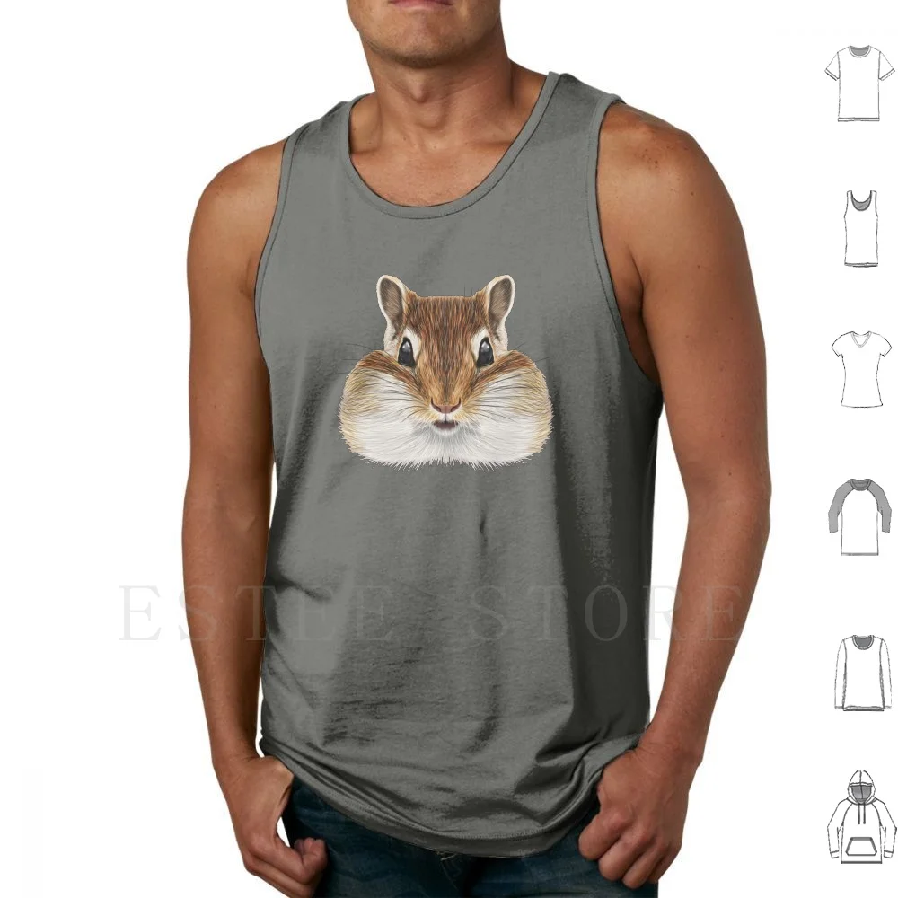 Illustrated Portrait Of Chipmunk. Tank Tops Vest Sleeveless Realistic Chipmunk Rodent Squirrel Animal Illustration Wildlife