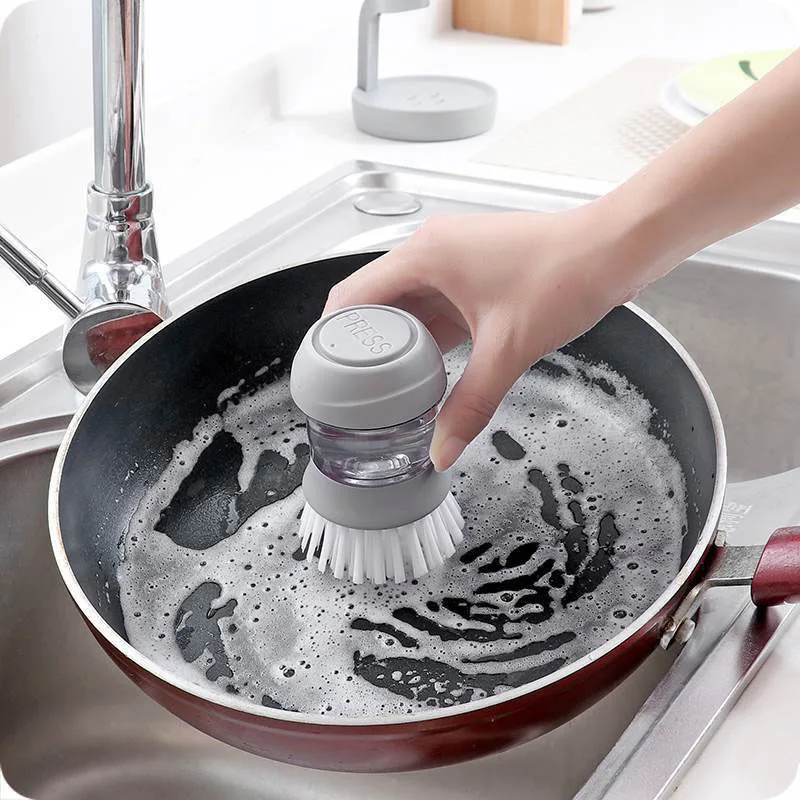 Kitchen Cleaning Brush With Detergent Storage Box Household Tableware Dishes Pan Degreasing and Descaling Cleaning Brush