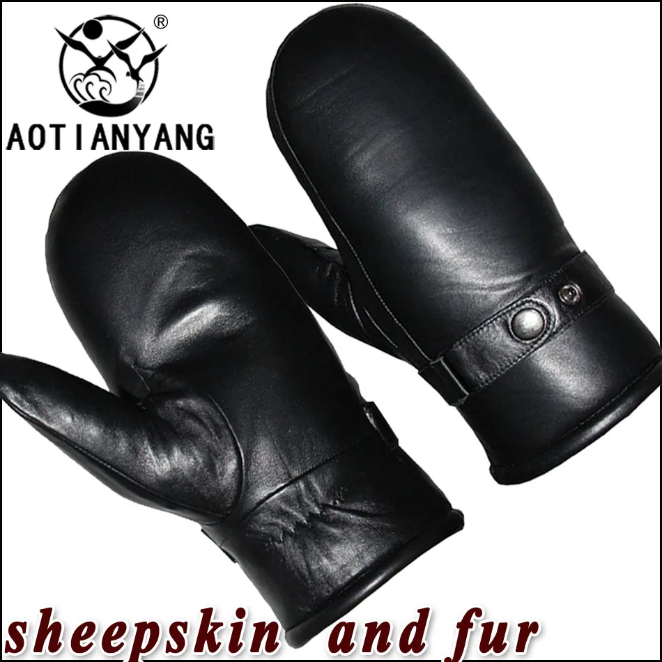 AOTIANYANG 2024 Men's Sheepskin Gloves Genuine Real Wool Leather Mittens Winter Outdoor Warmth Thickened  Sheepskin Fur Lining