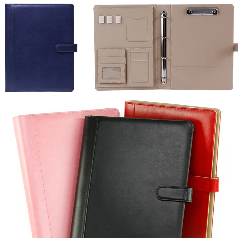 

Manager PU Leather Files Folder With Binder Clilps For A4 And 8.5x11 Inches Documents Pink Red Blue Black