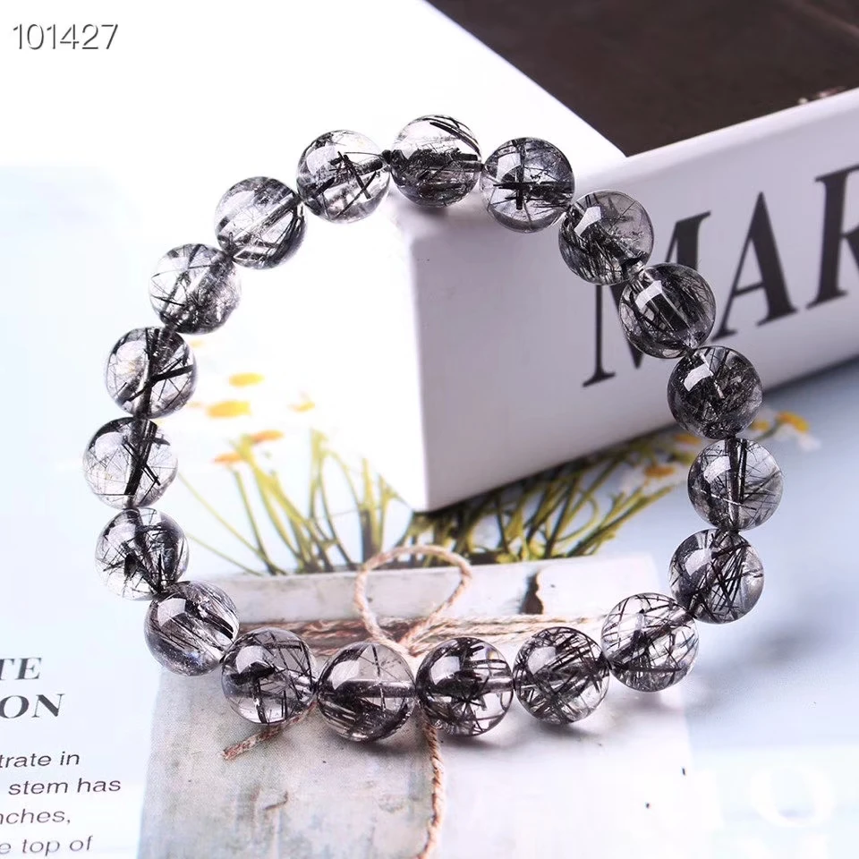 

Natural Black Rutilated Quartz Crystal Clear Round Beads Wealthy Bracelet Rutilated Jewelry Women Men 8mm 9mm 10mm 11mm AAAAA