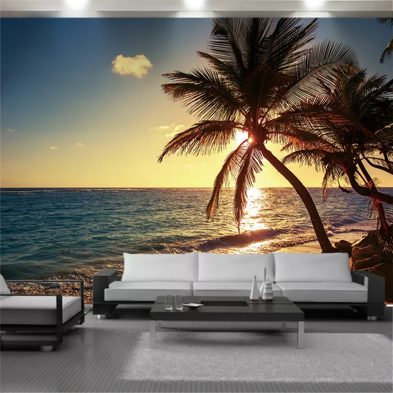 

3d Sea View Wallcovering Wallpaper Sea Sunrise Sunset Seaside Coco Living Room Bedroom Kitchen Painting Wallpapers Wall Coverin