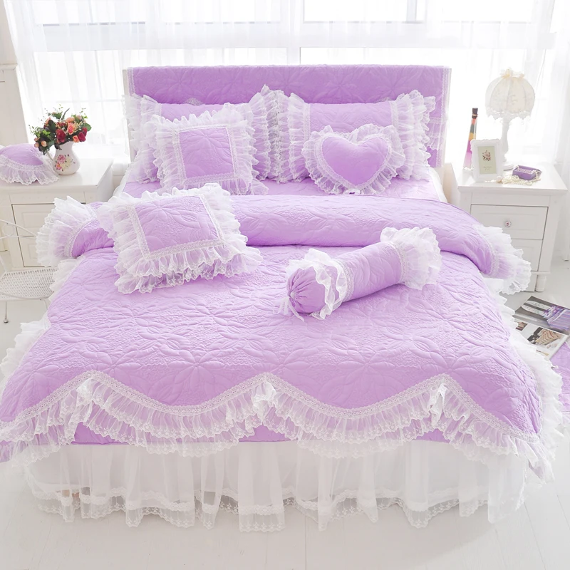 Imagem -04 - Conjunto de Cama Acolchoado Grosso para Meninas 100 Algodão Rei Rainha Cama de Tamanho Duplo Princesa Coreano Branco Saia de Cama Rosa Fronha