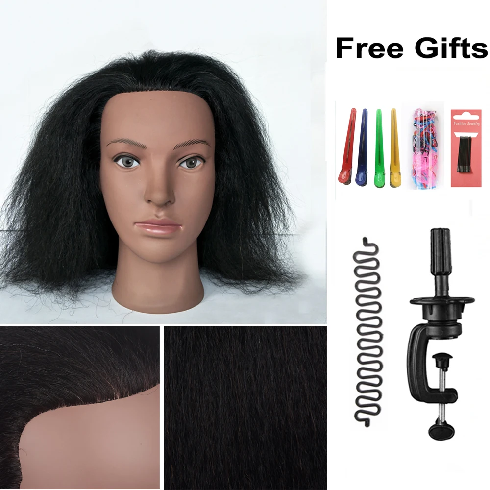 

Afro Mannequin Head With Hair And Adjustable Stand For Practice Styling Braiding 100% Animal Hair Training Mannequin Dummy Heads