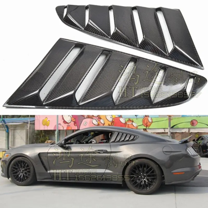 1 Pair carbon fiber Louvers Spoiler Panel Rear Side Window Cover Quarter Window For Ford Mustang 15-18 Car Accessories Replaceme