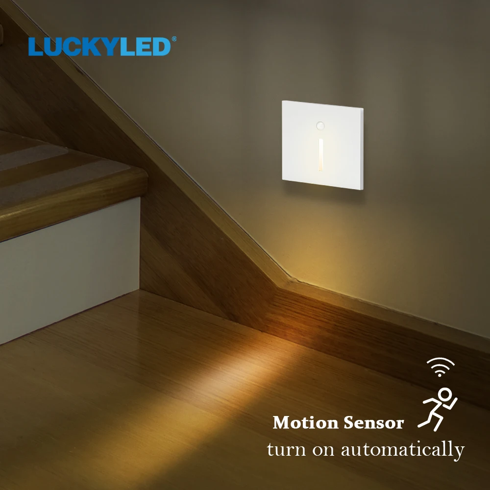 LUCKYLED Led Wall Lamp Recessed Stair Light PIR Sensor Light AC85-265v Step Lamp Indoor Corridor Lighting Wall Light Fixture