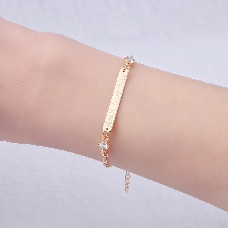 DUOYING Fashion Crystal Women Bracelet Custom Name Engraved Bracelet Gold Color Bar Personalized Bracelet For Christmas Gifts