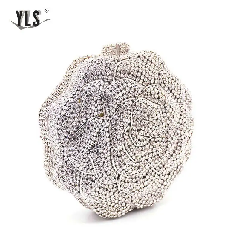 3D Flower Shape Diamond Purse Luxury Silver Handbags Women Designer Rhinestones Evening Party Bag Bolso Mujer 2019 New