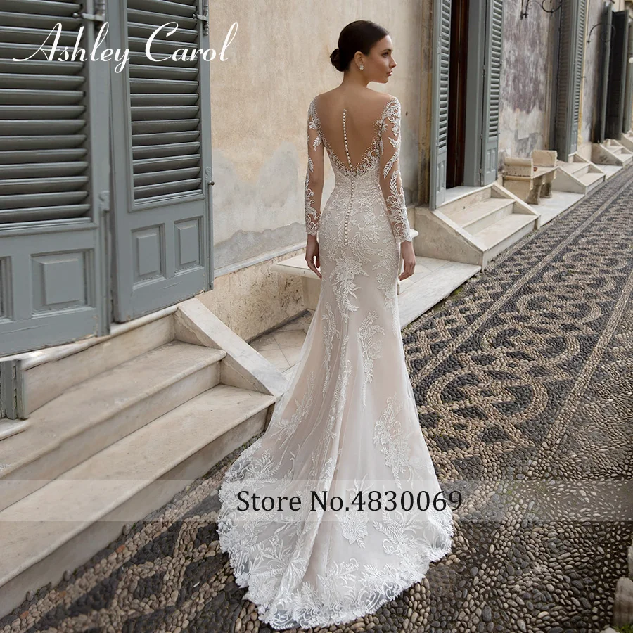 Ashley Carol – robe de mariée sirène Sexy, 2 en 1, manches longues, détachables, avec des Appliques en dentelle, romantique, 2023