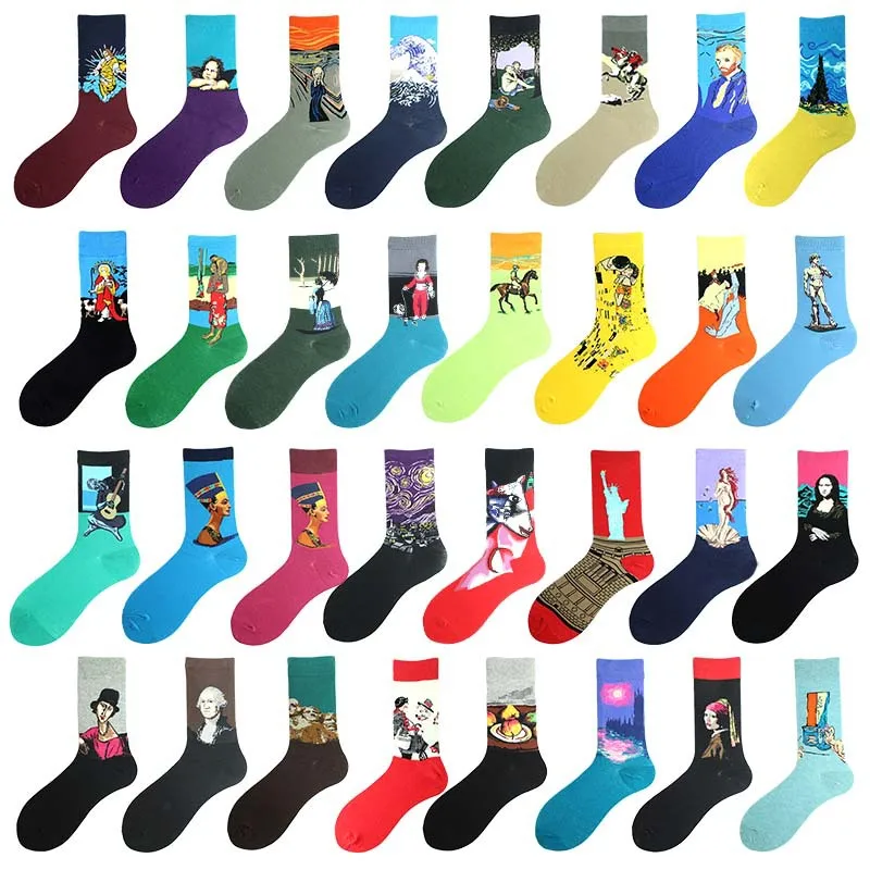 33 Patterns Classic Autumn Winter Retro Women Personality Art Van Gogh Mural World Famous Painting Female Socks Oil Happy Socks