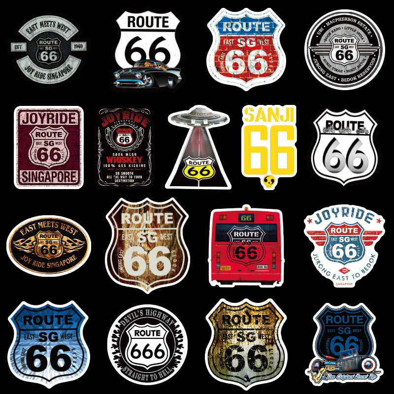 50 PCS US Route 66 Graffiti Stickers Baby Kids DIY Classic Toy Bike Travel Luggage Guitar Waterproof PVC Decals