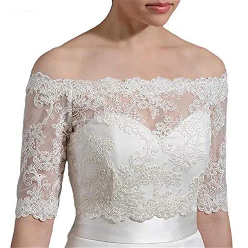 Womens Ladies Half Sleeve Lace Wedding Capes Jacket Wraps Shrug Bridal Bolero Cloak Evening Wrap Shawl Cover Up