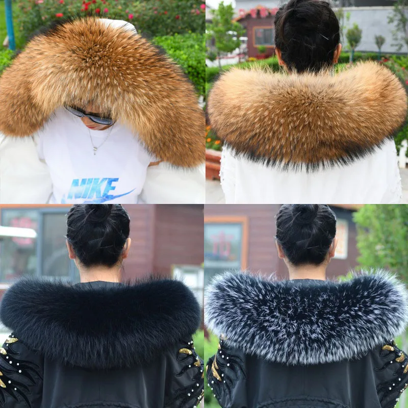 JKP 2021 real raccoon fur collar big winter scarf shawl decoration  woman shawl  neck warm scarf genuine  fox fur collar