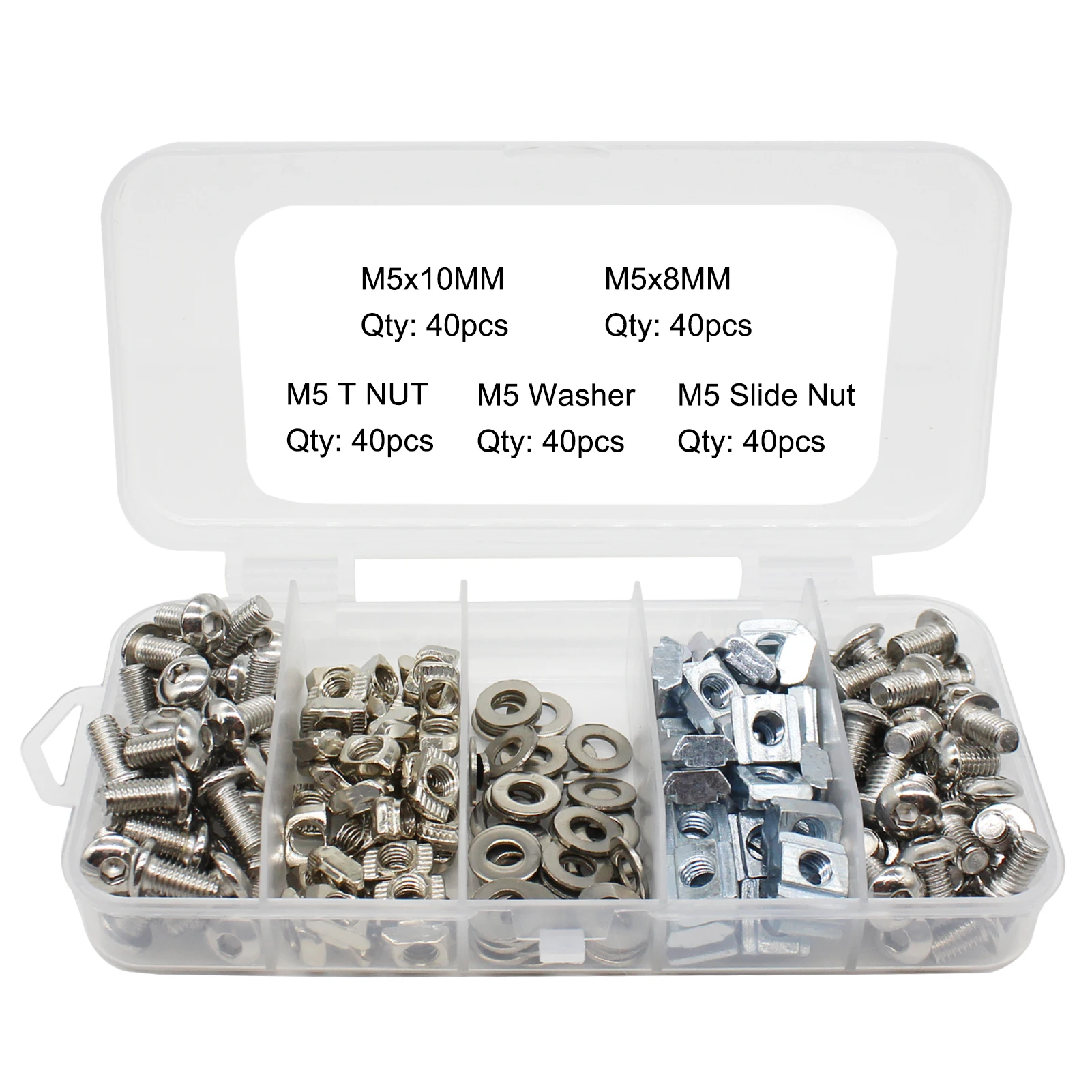 

3D Printer DIY Screw Set M5×8mm M5×10mm Hexagon HEX Socket Screw Bolt With 20S Slide Nut T Nut M5 Washer in Plastic Storage Box