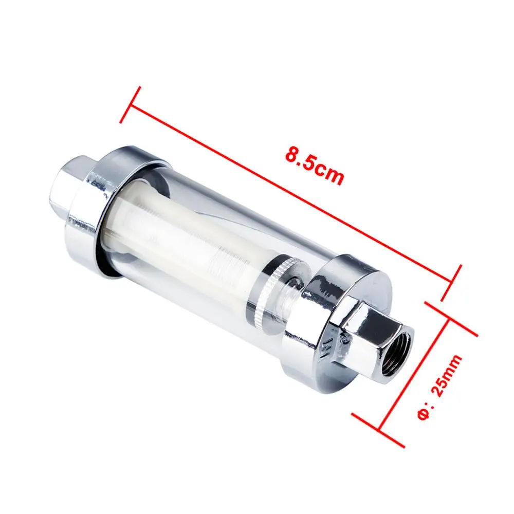 Universal Motorcycle Car Reusable Inline Chrome Glass Fuel Filter 1/4\