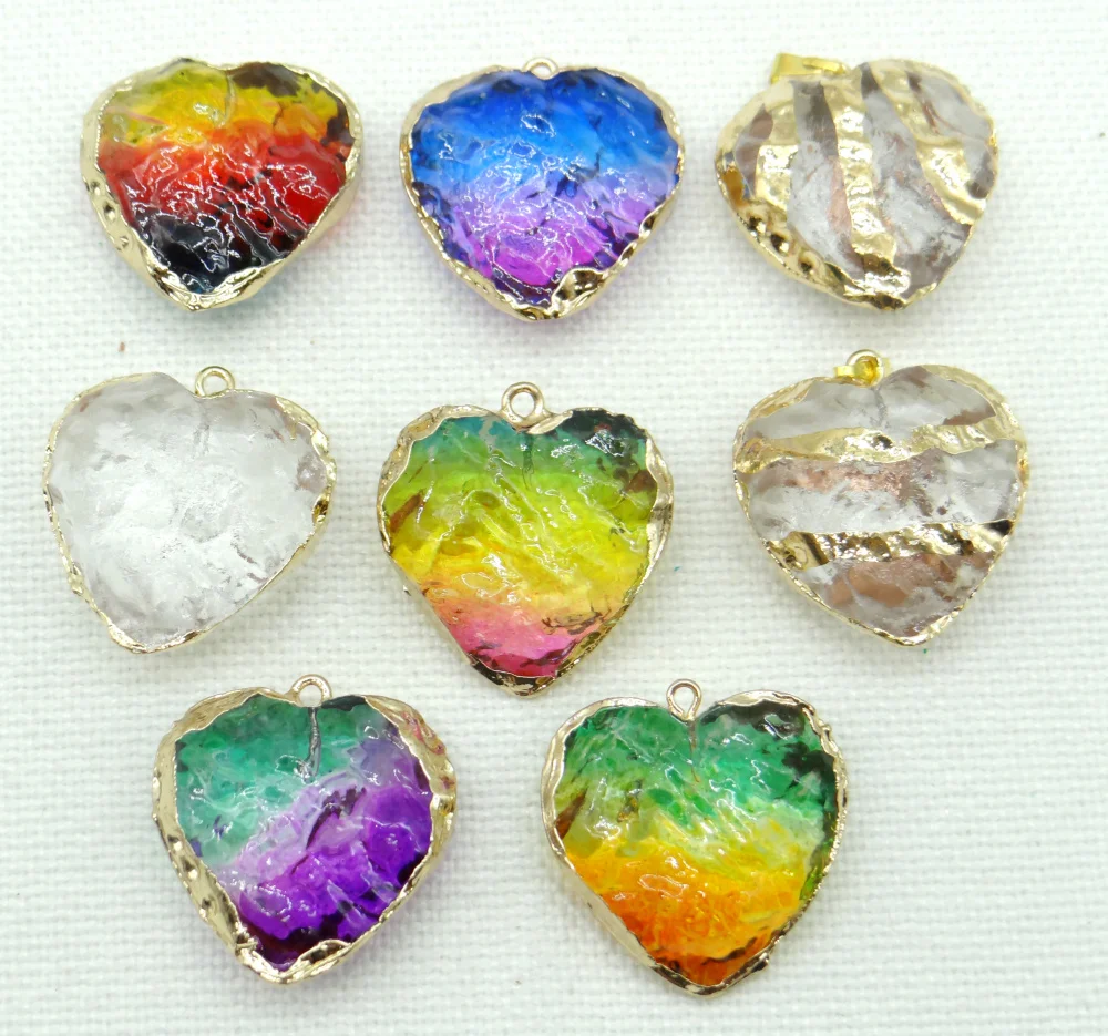 2021 Sell Well Natural Gemstone Titanium Quartz Crystal Charms Heart Pendants Diy Jewelry Making Necklace Men Women Gift 8pcs