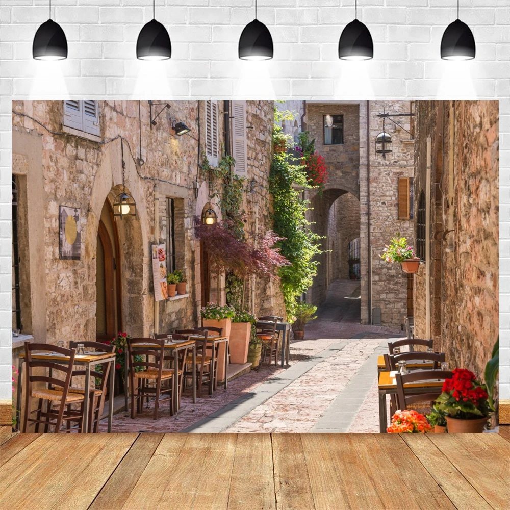 

Photography Background Italian Wedding Backdrop European Travel Downtown Street Caffee Vintage Building Vacation Photo Studio