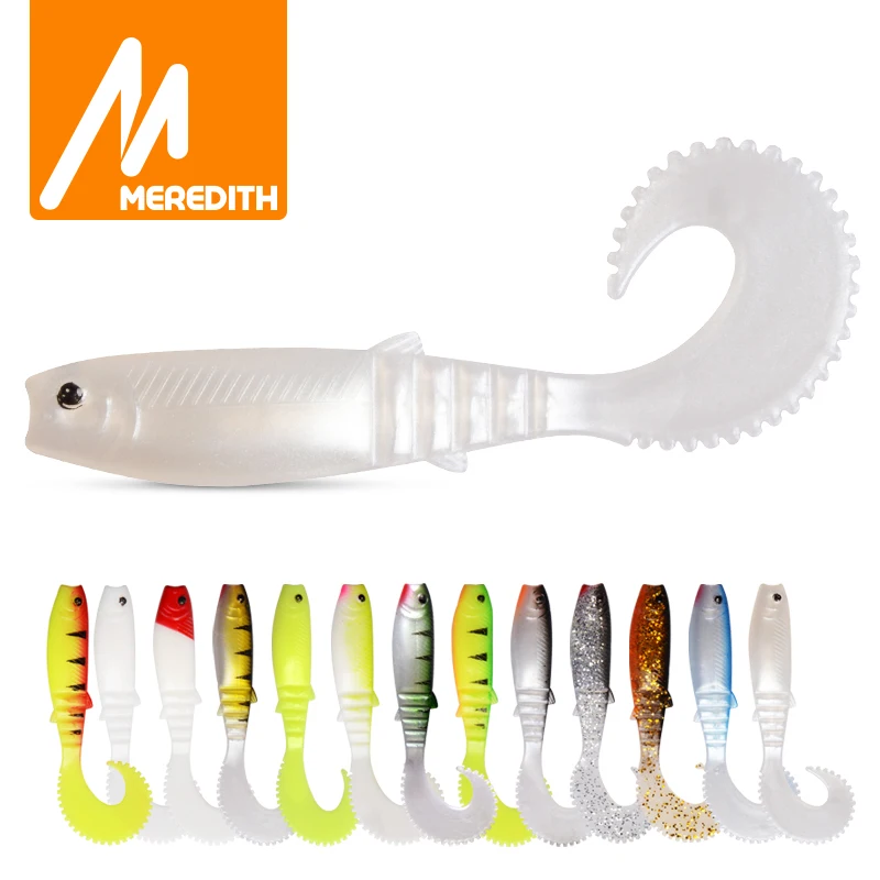 MEREDITH Cannibal Curved Tail 90mm 10pcs 4.8g Fishing Artificial Lures Silicone Bass Pike Minnow Swimbait Plastic leurre souple