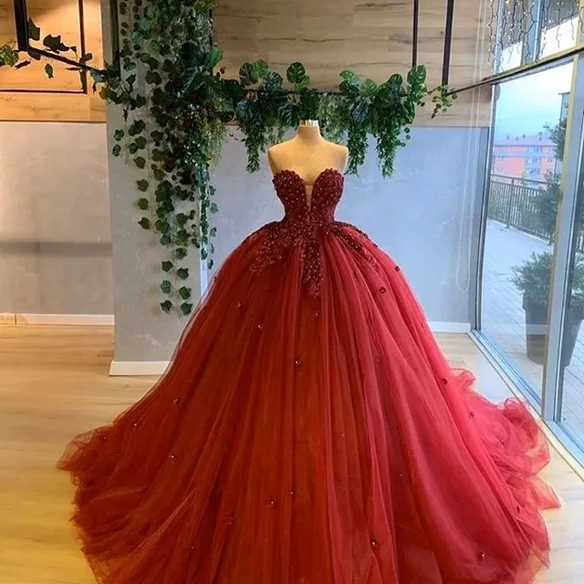 Angelsbridep Sweetheart Ball Gown Quinceanera Dresses Fashion Handmake Flower Appliques Floor-Length Formal Wedding Party Gowns