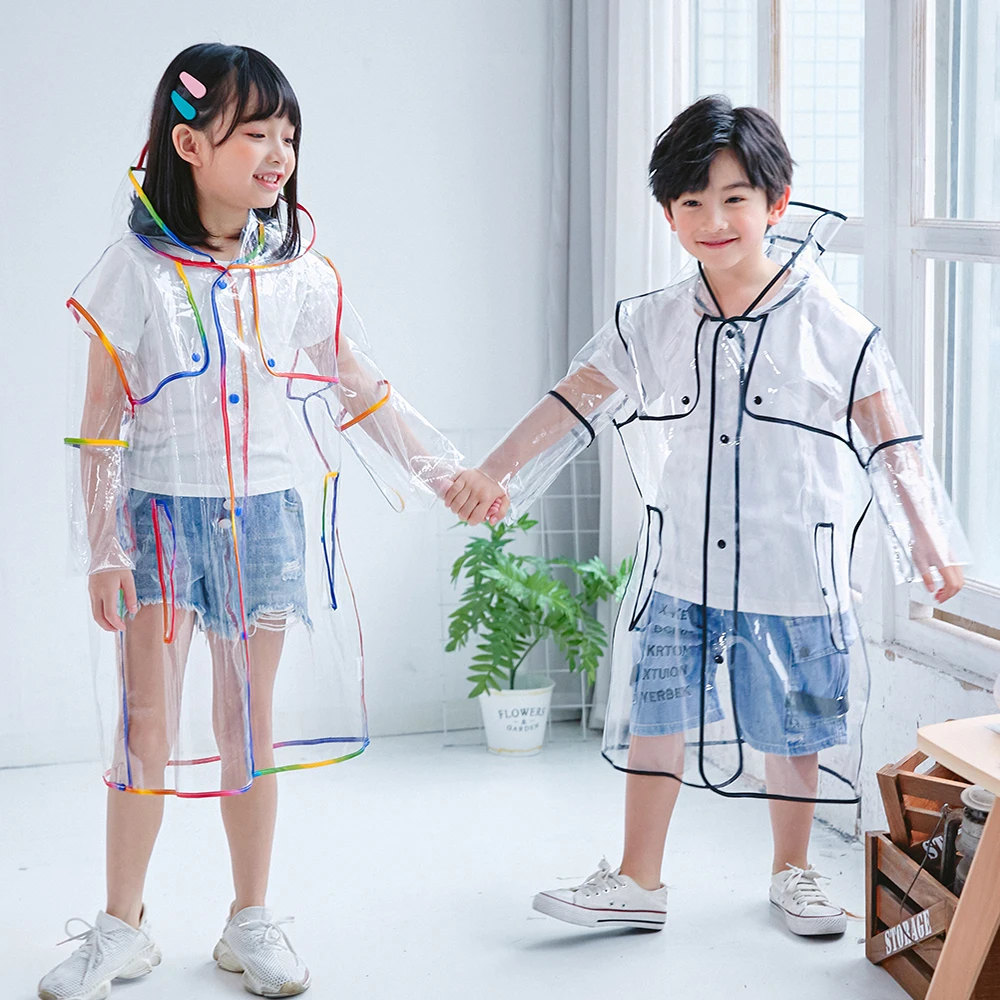 

New style 1PC high quality fashion kids waterproof transparent long boys girls clear raincoat jacket hooded four sizes available