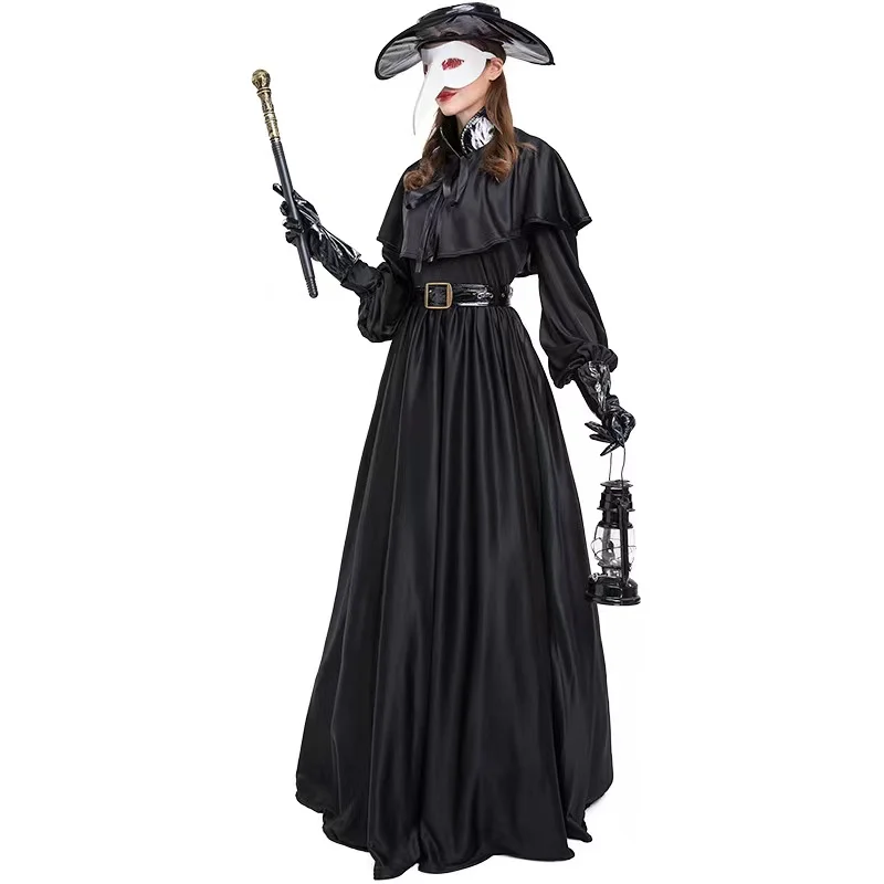 M-XL Black Woman Halloween Plague Doctor Costumes Female Witch Cosplay Carnival Purim Parade Nightclub Bar Role Play Party Dress