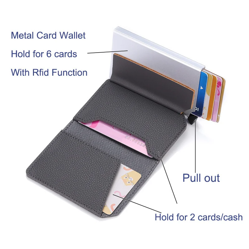 Bycobecy Customized Name Wallet Credit Card Holder RFID Blocking Men Leather Wallet Magnetic Closure Pop Up Cards Holder Wallet