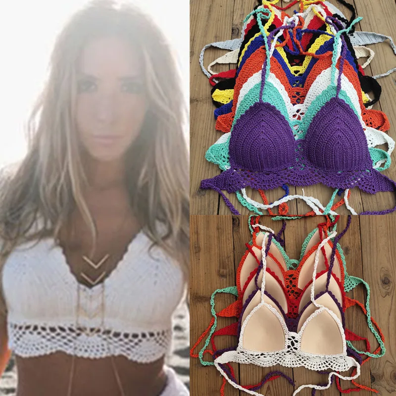 Conjunto de Bikini de ganchillo hecho a mano para mujer, traje de baño Sexy, Top corto, traje de baño de playa