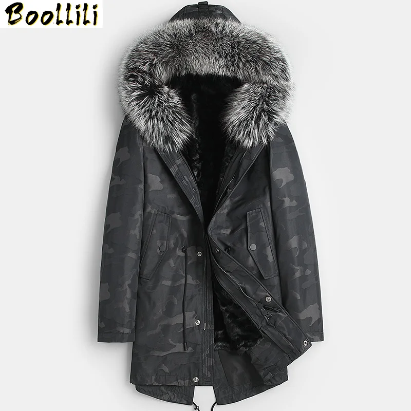 Parka Real Boollili Fur Men Winter Jacket Warm Long Coat Mink Fur Liner Fox Fur Collar Parkas Abrigo