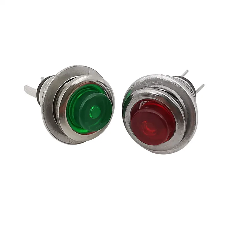 5Pcs Round DS-101 8mm 2Pin On/Off Push Button Switch Lockless Self-reset Panel Mount Momentary Normally Open Switch Red Green