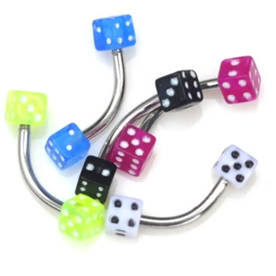 Wholesale 10Pcs/lot 316L Surgical Stainless Steel Acrylic Dice Piercing Eyebrow Ear Tragus Ring Body Jewelry Piercing Eyebrow