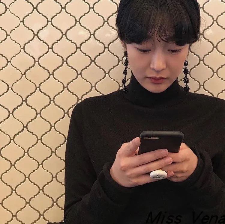 HangZhi 2020 New Korean Black White Transparent Crystal Flower Beaded Tassel Long Drop Earrings for Women Girls Party Jewelry