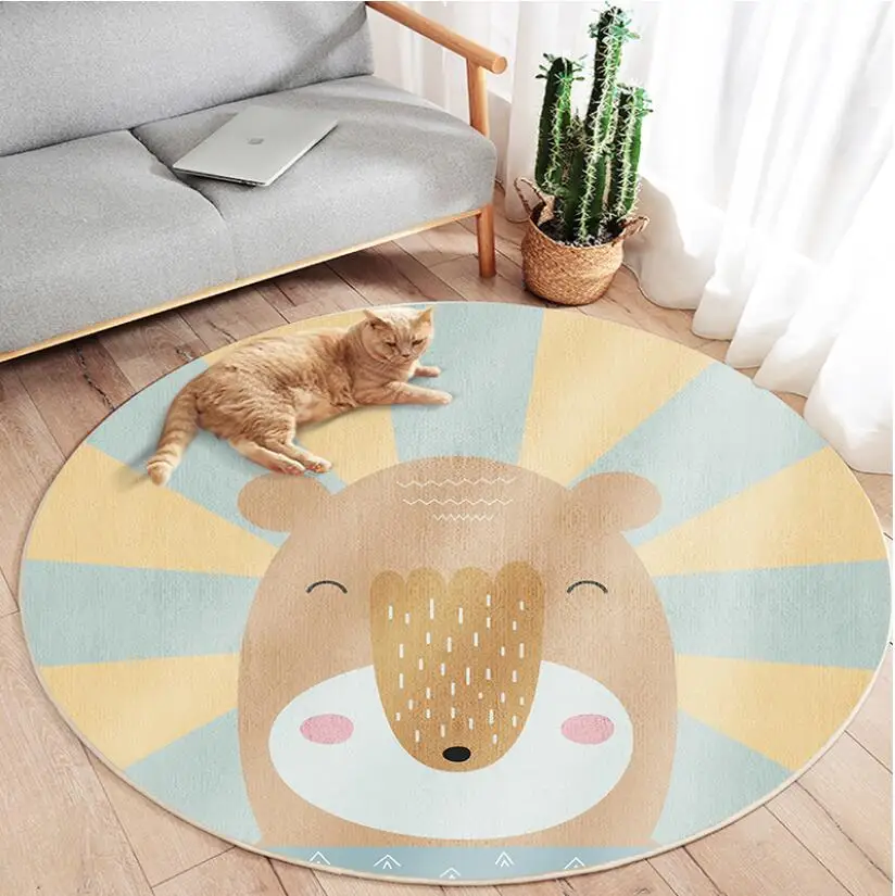 Cartoon Animals Printed Round Carpet For Living Room Bedroom Computer Chair Area Rug Children Play Tent Floor Mat Cloakroom Rug