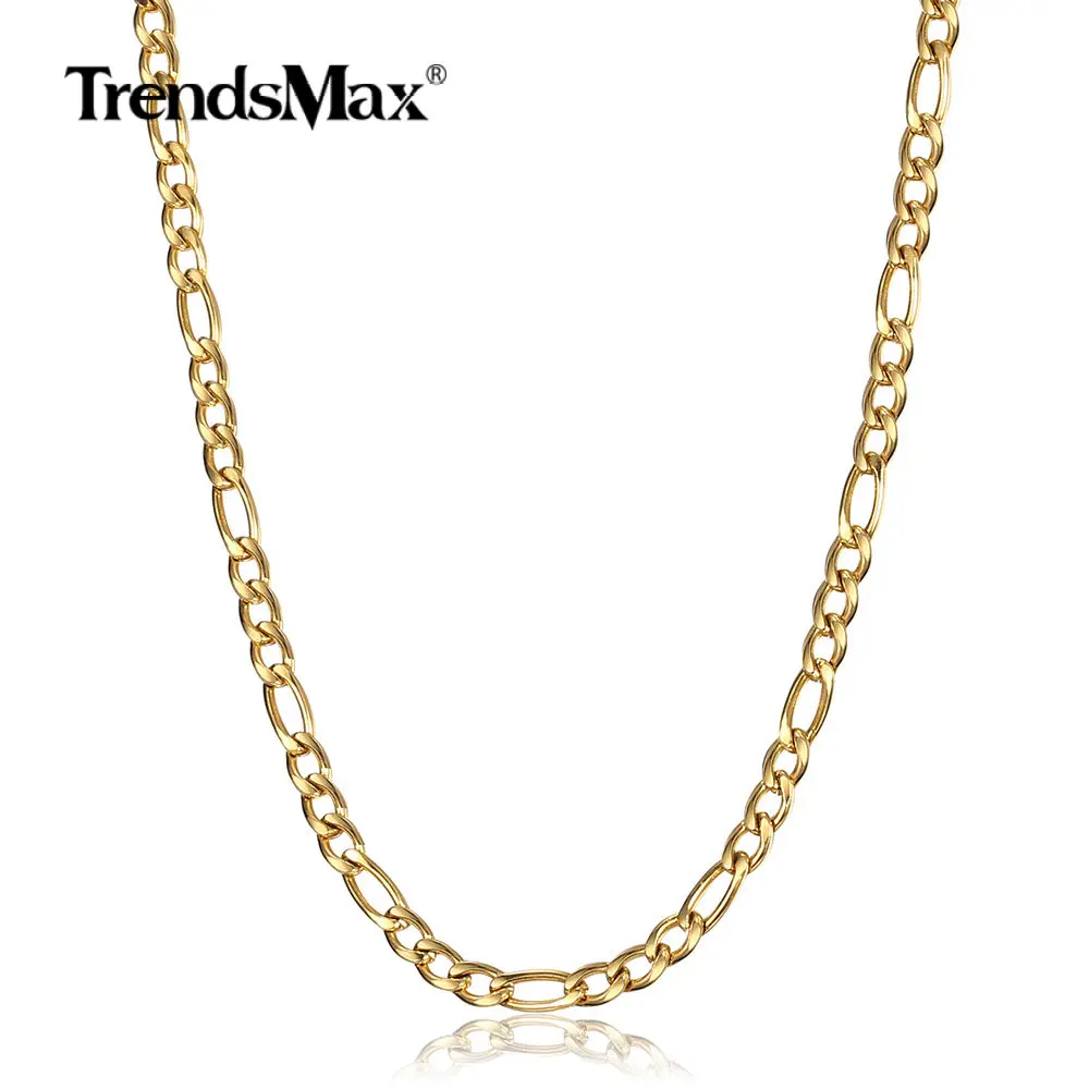 Fashion 3mm Stainless Steel Necklace Choker for Men Women Figaro Link Chain Gold Color Simple Jewelry Accessories KN647