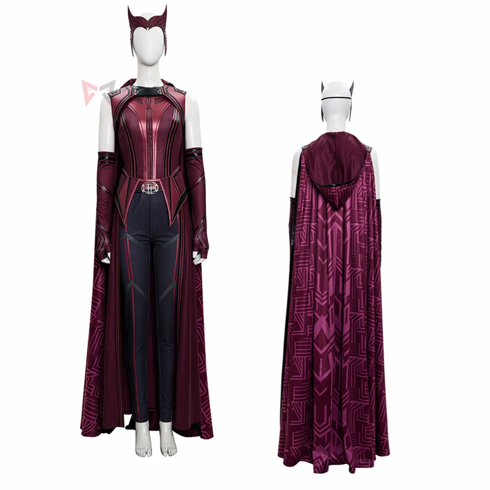 

New Halloween Leather Outfits Wanda Vision Cosplay Scarlet Witch Wanda Cosplay Costume Women Fancy Red Cloak Custom Made