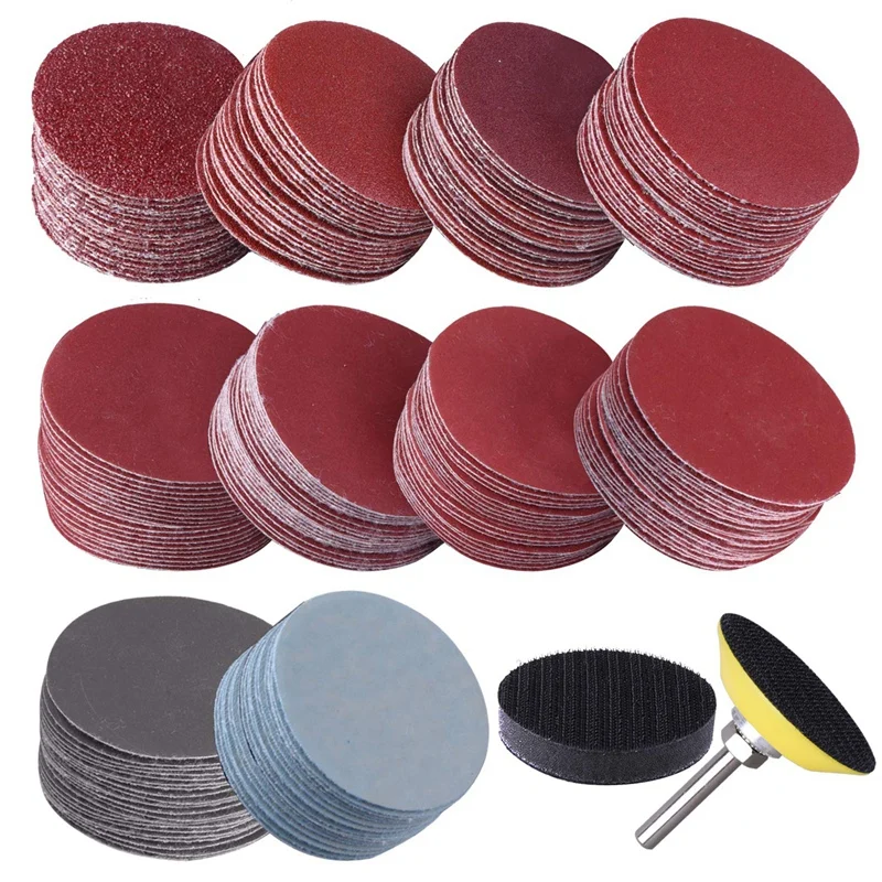 200Pcs 50mm 2 Inch Sander Disc Sanding Discs 80-3000 Grit Paper with 1Inch Abrasive Polish Pad Plate + 1/4 Inch Shank for Rotary