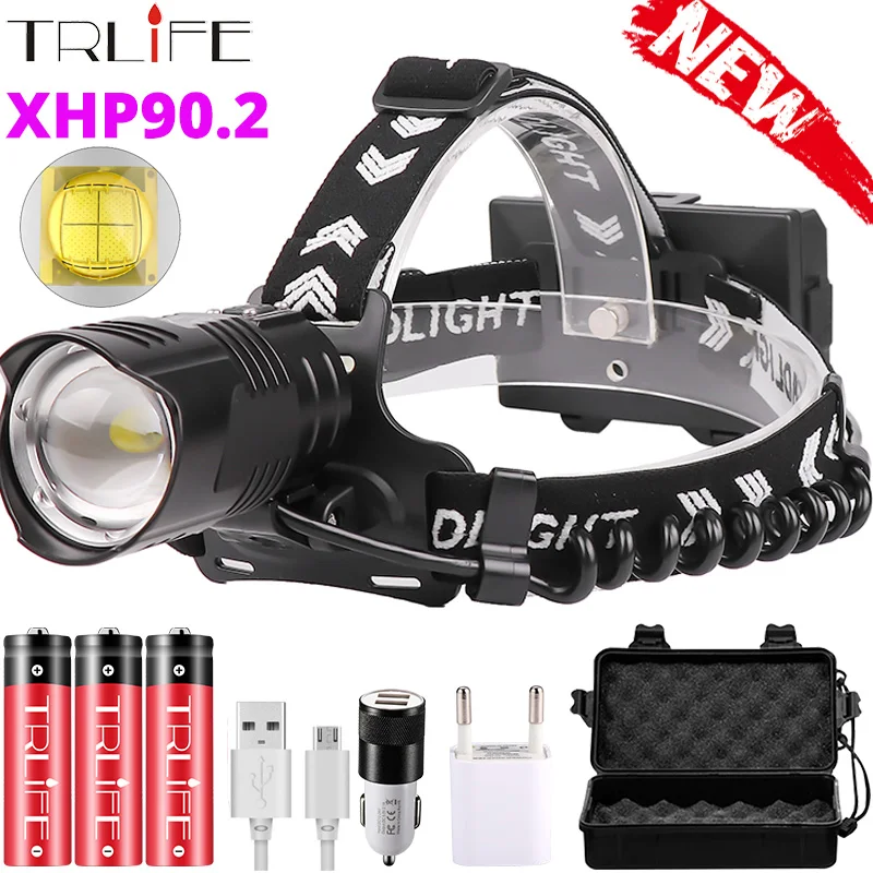 Upgrade XHP90.2 Powerful Led Headlamp 8000LM Head lamp USB Rechargeable Headlight Waterproof Zoom Fishing Light by 18650 Battery