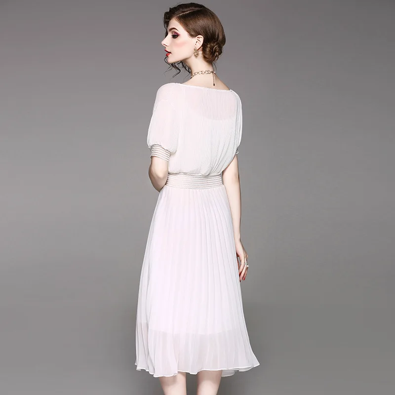 Summer Dress Women Pleated White Dress Long Party Dresses Casual Clothes Elegant Maxi Vestidos De Fiesta 2020 LWL1677