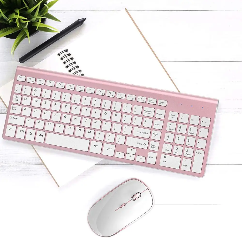 

Беспроводная клавиатура и мышь, комплект USA / FR (AZERTY), розовая клавиатура подходит для Mac, Windows, системой UNIX, USB Plug and Play