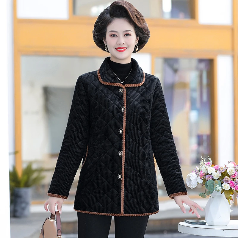 Fashion Women\'s Cotton Coat Lightweight Autumn Winter Coats Single-breasted Plus Velvet Jacket Tops