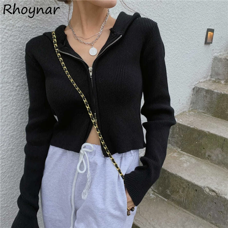 Cardigan Women Spring Autumn Solid Simple 3 Colors Cropped Comfortable Sweater Fashion Elegant Students All-match Leisure Slim