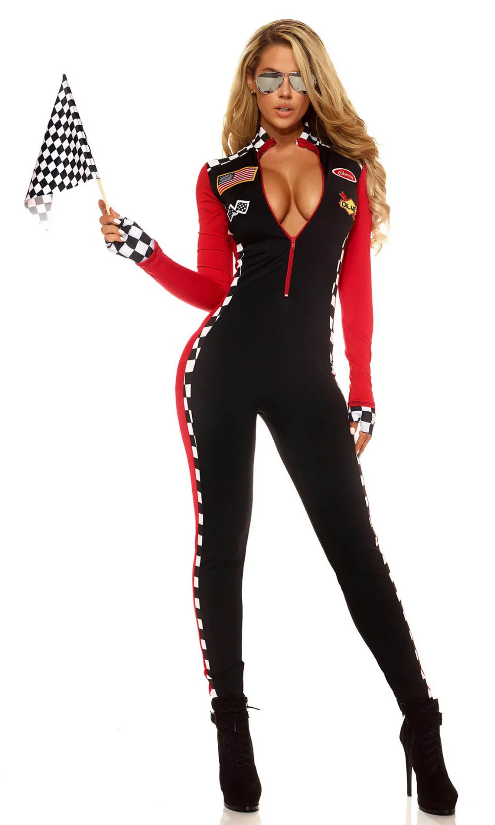 

Women's Sexy Race Car Driver Costume Racing Girl Jumpsuit Uniform Long Sleeves