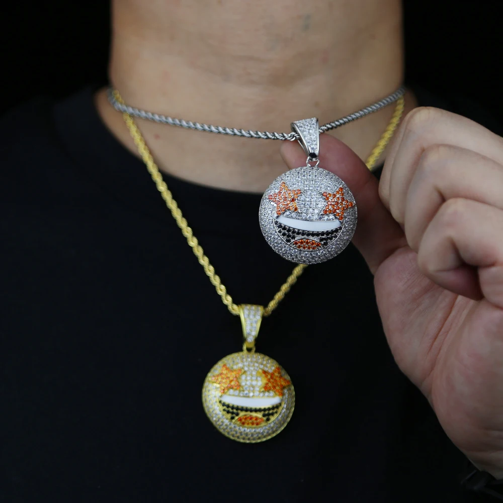 Gold Silver Color CZ Funny Face Pendant Necklace Iced Out Cubic Zirco Star Heart Smile Charm Necklaces Men Women Hip Hop Jewelry view 5