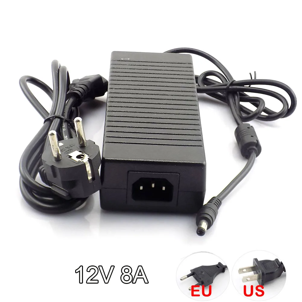 AC DC 240V 12V 8A US EU Plug LED Power Adapter Supply Charger driver adaptor for LED Strip Lamp light 5.5mm x 2.1mm