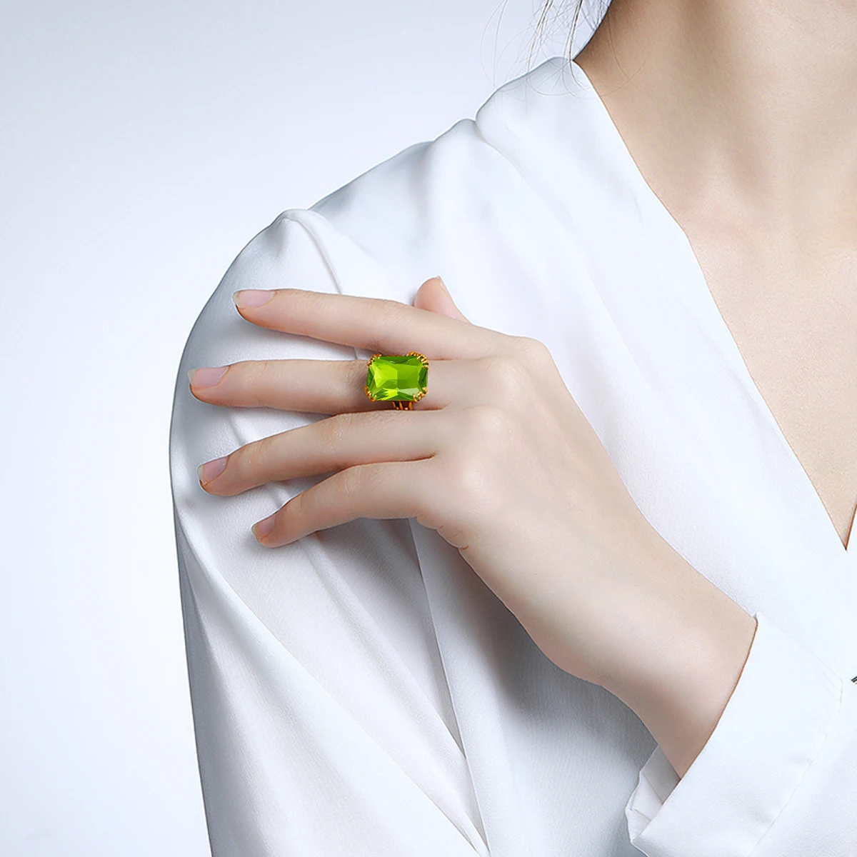 14K Goldfarbener Natürlicher Peridot-Ring 925 Sterling Silber Ringe für Frauen Hochzeit Verlobung Edelsteine Silber 925 Schmuck Original – Detail 6