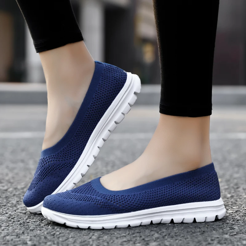 Summer Shoes Woman Mesh Sneakers Slip On Women Flats Loafers Casual Breath Walking Shoes Female Fashion Tenis Soft Plus Size 42