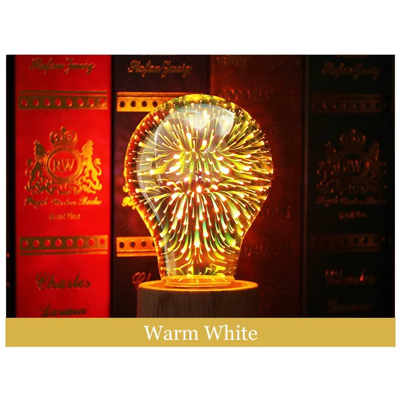 Ampoule décorative 3D Edison, vintage, 4W, 85-265V, lampe feux d\'artifice étoiles, veilleuse de vacances, nouveauté, G80, G95, ST64, A60