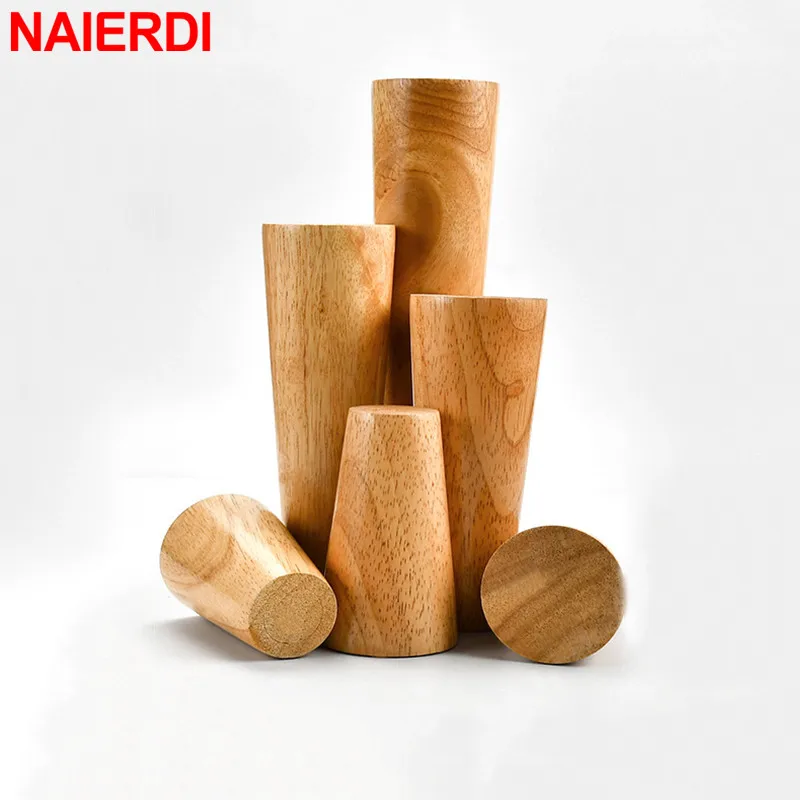 NAIERDI 1 szt. Okrągłe drewniane nogi do mebli 8-60 cm Naturalne, lite drewniane nogi zamienne do stołu, szafki, łóżka, sofy z nierdzewnymi podkładkami