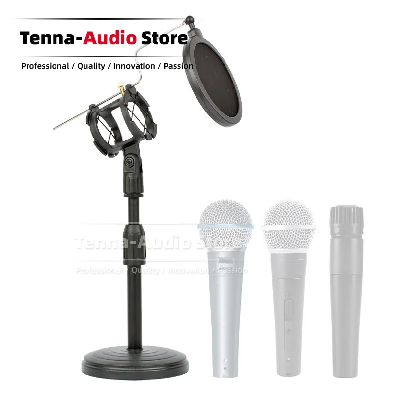 Desktop Microphone Stand Shock Mount Pop Filter For SHURE SM58 SM58S SM57 SM 57 58 Beta58A Beta 58A Mike Mic Bracket Windscreen