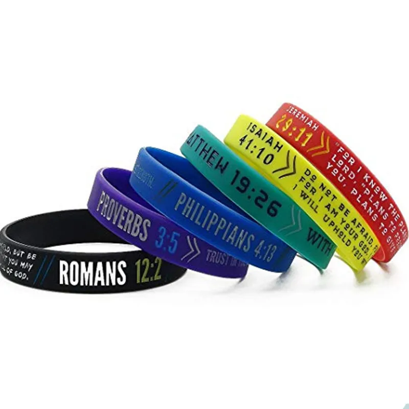 1Pcs Power of Faith Bible Verse Wristbands Silicone Bible Bracelets Christian Religious Prayer Cross Jewelry Gifts For Men Women